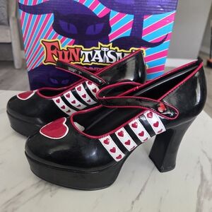 Funtasma Black and Red Heart Mary Jane Platform Heels